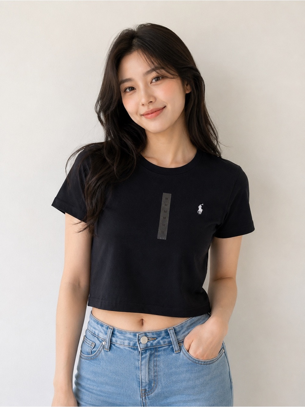 Ralph Lauren Black Cropped Polo Logo Tee